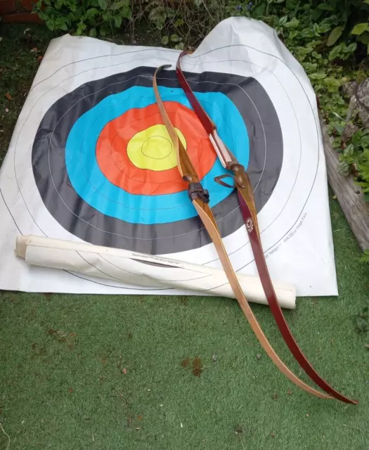 ARCHERY BOWS x 2 - VINTAGE YEOMAN ENGLAND & SHERWOOD FOREST BOWCRAFT OUTLAW