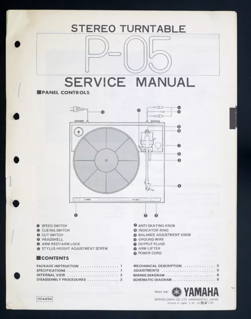 Original YAMAHA P-05 Stereo Turntable Service-Manual/Diagram/Parts List o137