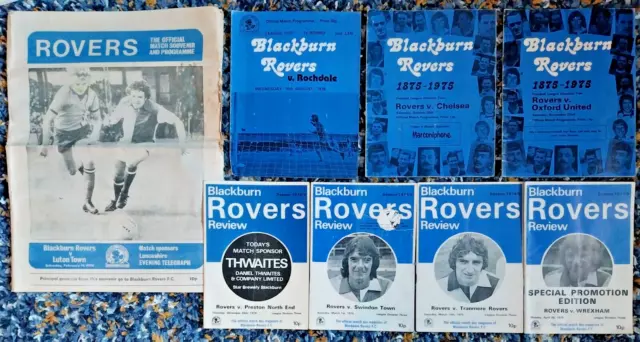 BLACKBURN ROVERS 8 home football progs 1974-78 v wrexham preston chelsea oxford