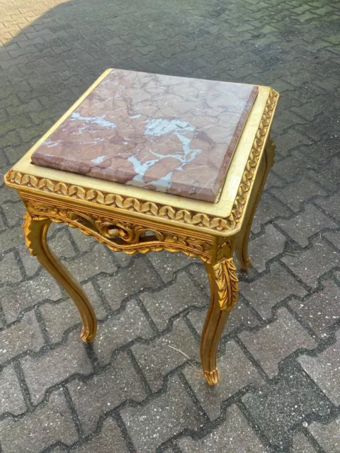 French Louis XVI Baroque Rococo Single Side Table: Beech with Pink Marble Top 2