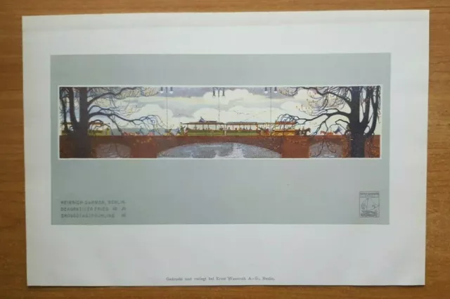 Litho Heinrich Dahmen Berlin 1908 Großstadt Frühling Straßenbahn Jugendstil Art