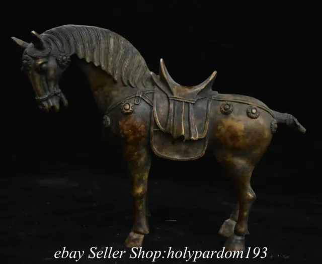 10.8" Old Chinese Bronze Fengshui 12 Zodiac Year Horse Statue Sculpture