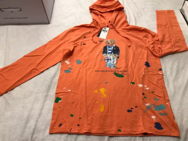 Polo Ralph Lauren Artist Bear Paint Splatter Artwork Jersey Pullover Hoodie SZ M