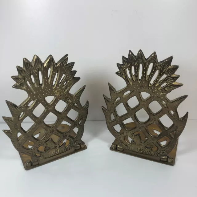 VTG Brass Pineapple 6" Bookends Foldable Mid Century Modern Eclectic Decor Flat