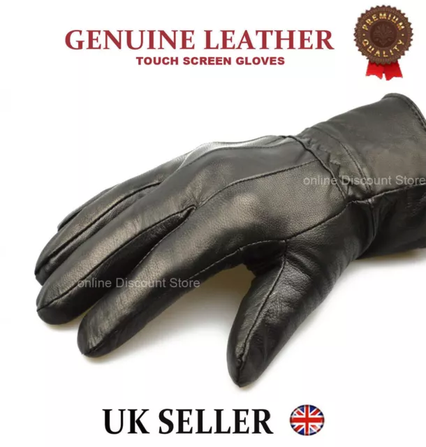 Mens Touch Screen Real Leather Gloves Thermal Lined Black Driving Winter Gift