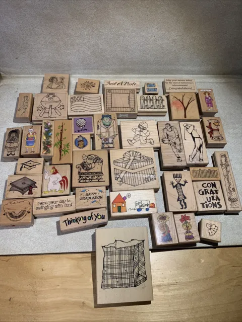 Vintage Rubber Wood Stamp Lot Of 36 Wooden Stamps Crafting/scrapbooking-VARIETY