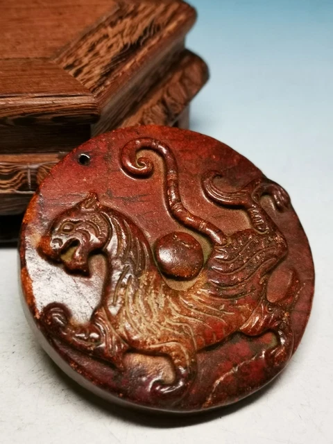 Great Chinese Nephrite Jade Hand Carved Fierce Tiger Amulet Pendant Da8