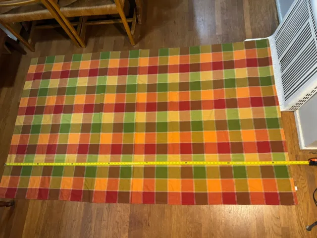 Vintage 100% Algodon Cotton Fall Autumn Harvest Color Checkered Tablecloth 88x52