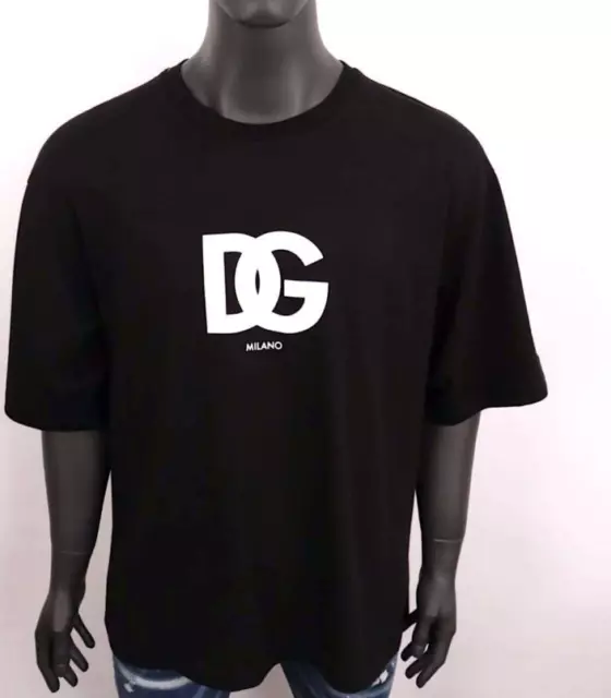 DOLCE & GABBANA T shirt Black Crew Neck S COTTON DG LOGO FRONT