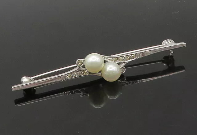 UTIKA 925 Silver - Vintage Freshwater Pearls Floral Branch Brooch Pin - BP8349