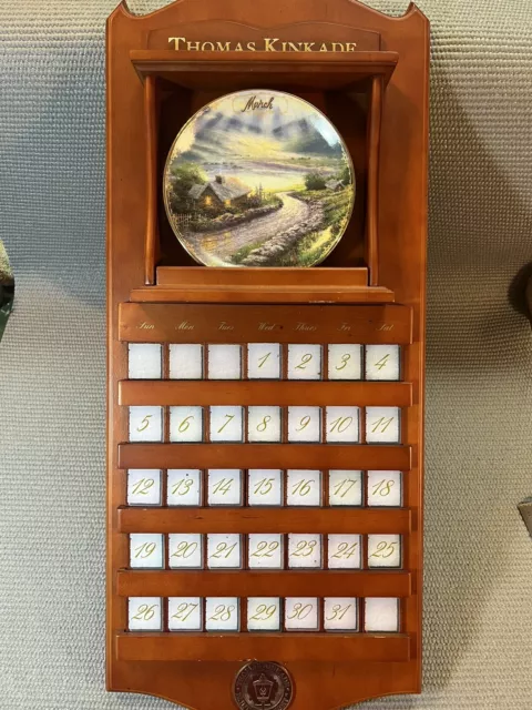 Thomas Kinkade Perpetual Calendar Cherry Wood 12 Authentic Plates Simpler Times