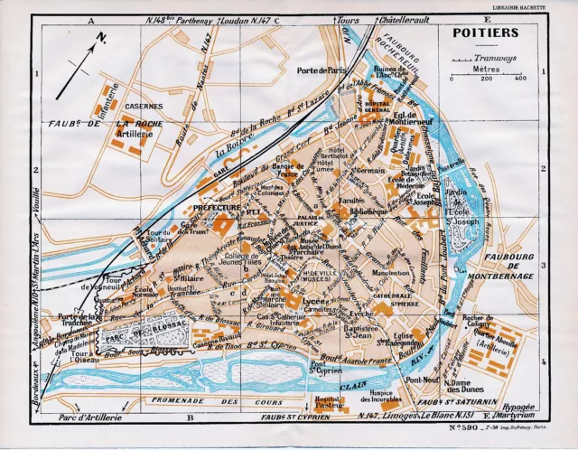 86 Poitiers 1934 pt. plan ville orig + guide (13 p.) Montbernage Parc Blossac