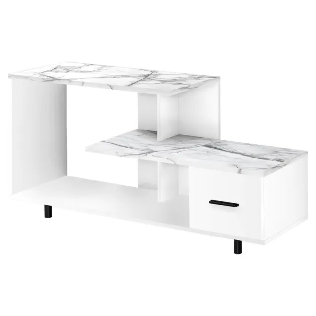 Tv Stand 48 Inch Console Living Room Bedroom Laminate White Marble Look