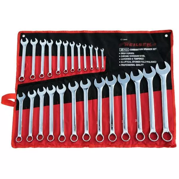 25Pc Combination Spanner Set Polished Metric Open Ring Wrench 6-32Mm Neilsen