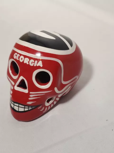 Hand Painted Ceramic Sugar Skull • Georgia Bulldogs • Day of the Dead 3" Tall