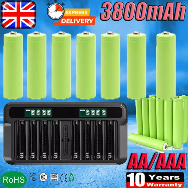 16x8x 3800mAh 1.2V Power AA AAA Batteries Long Lasting Far Expiry+AA/AAA Charger