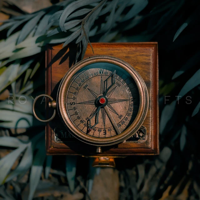 Handmade Stanley Pocket Brass Compass With Wood Box