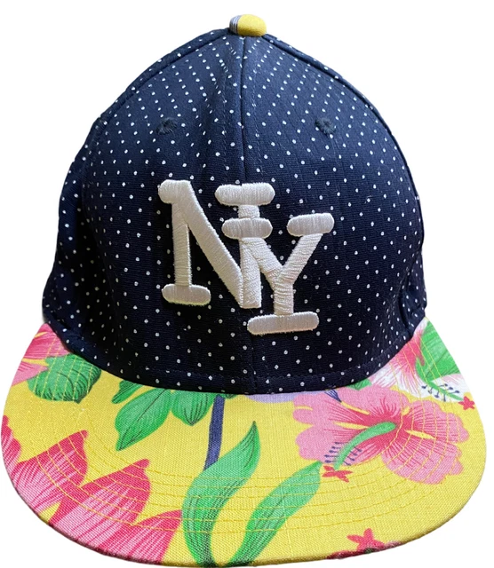 City Hunter NY New York City Baseball Hat Blue Polka Dot Floral Snap Back Cap