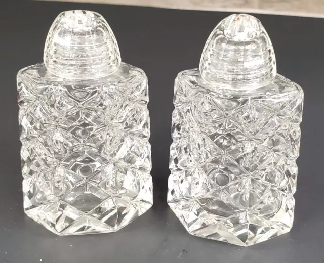 Vintage Hand Cut Crystal Salt and Pepper Shakers  3" Tall with Crystal Tops