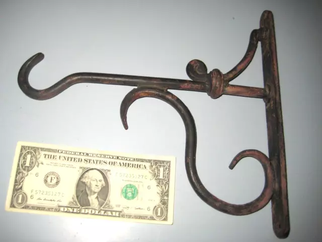 Old Plant Wall Hook Porch Barn Hanger Rustic Antique Cast Iron Lantern Lamp Cage