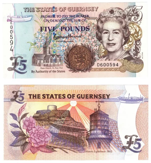 2023 States of Guernsey 5 Pounds Banknote UNC P56d QEII new security features