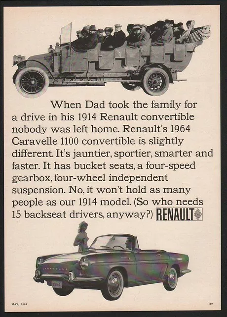 1964 RENAULT CARAVELLE 1100 Convertible Sports Car - 1914 Model VINTAGE AD