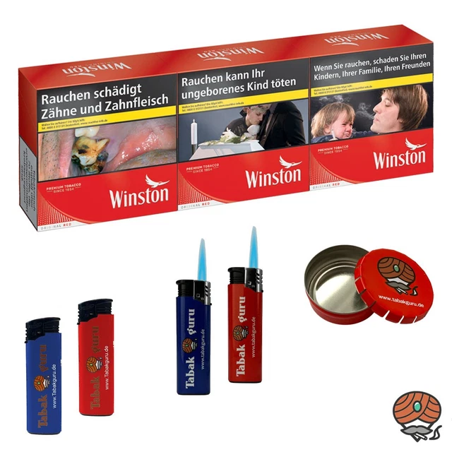 Winston Red Tabak Titan Box 270g – Inkl. Extra Hülsen, Feuerzeuge, Ascher & Box