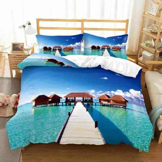 OCEAN BLUE TRAVEL Quilt Duvet Cover Set King Kids Bed Linen Bedclothes ...