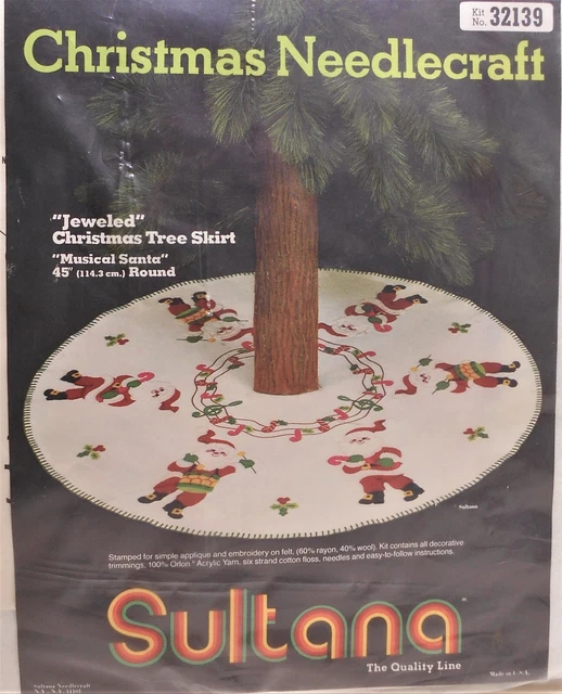 Nuevo en paquete Kit de Falda de Árbol de Navidad con Joyas 45" Redonda SANTAS MUSICAL #32139 de Sultana