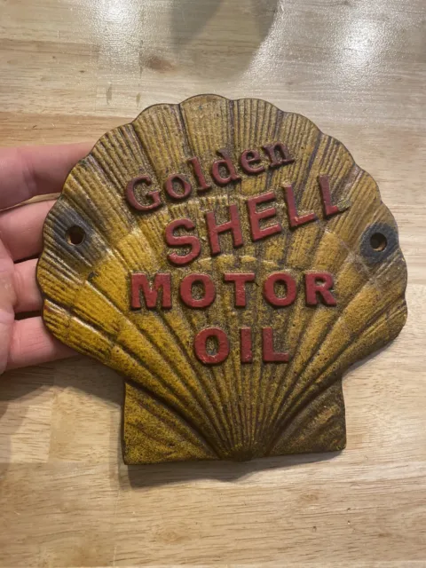 Shell Plaque Motor Oil Metal Cast Iron Patina Sign Coal 1+LB Gas Auto Collector