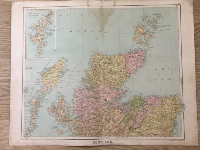 1864 North Scotland Large Original Antique Map by John Bartholomew 69 cm x 54 cm