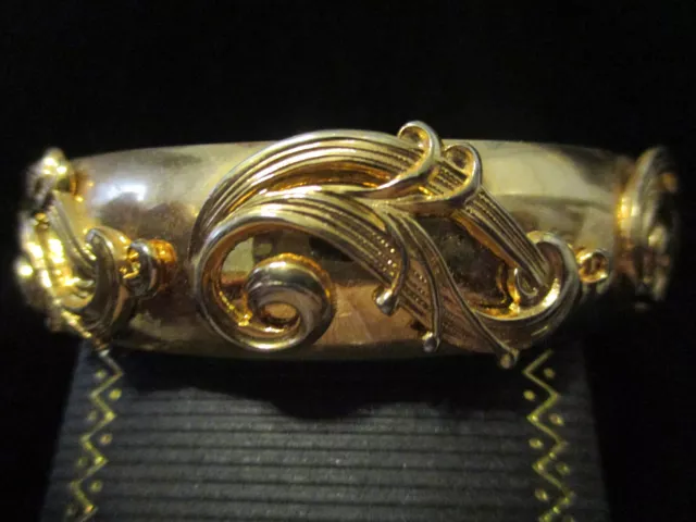 VINTAGE ESTATE ART Nouveau Victorian Revival Gold Plate Bangle Bracelet ...