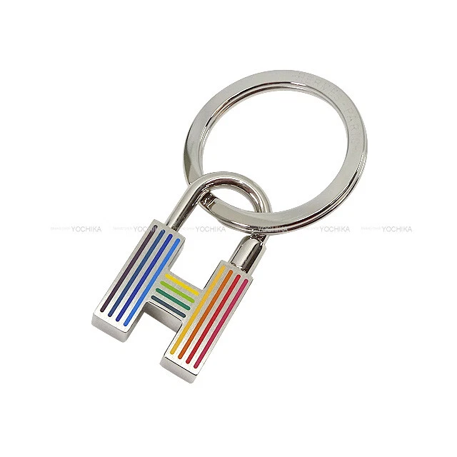 HERMES Cadena Quizz Rainbow Charm Multicolor Lacquer metal Silver HW keyring...