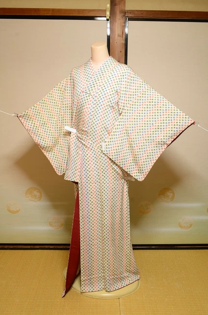 Japanese vintage Silk Kimono Komon Women Robe 153cm /1128