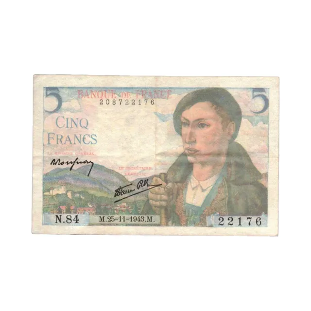 France - banknote 5 Francs Shepherd 1943 Series N.84 - AU - Fay.05.04 - P.98