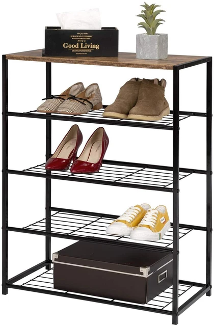 SUFAUY Scarpiera A 2 Ripiani In Metallo – Organizer Per Ingresso Capacità 12-15 Paia (Nero 81,3x30,5x41,1 Cm)