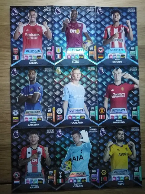 Panini Adrenalyn XL PREMIER LEAGUE PLUS 2024 KOMPLETTES SET ALLE 9 ULTIMATIVEN KARTEN