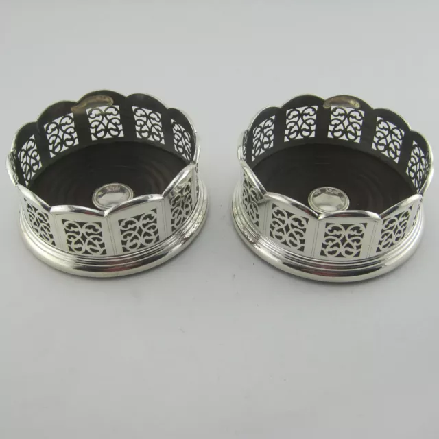Pair of old Sheffield Plate Wine Coasters with Scalloped Borders