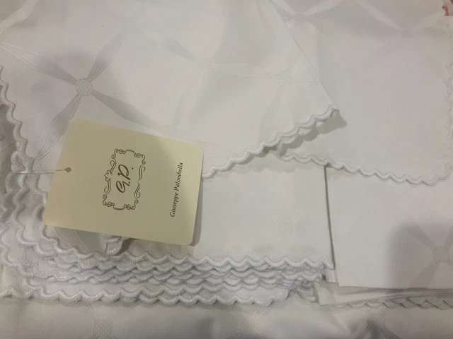 Mantel Giuseppe Palombella Italia Nuevo con etiquetas (1) 12 servilletas 100 % algodón festoneado