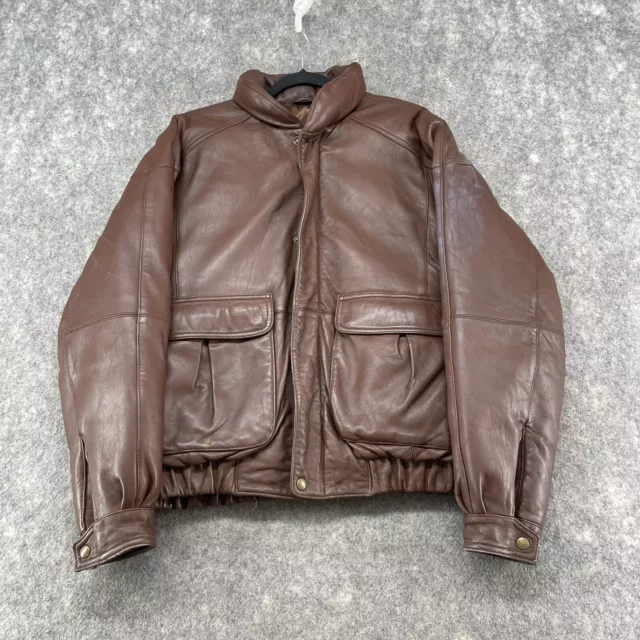 VINTAGE Eddie Bauer Puffer Jacket Mens Medium Brown Leather Goose Down Lined 90s