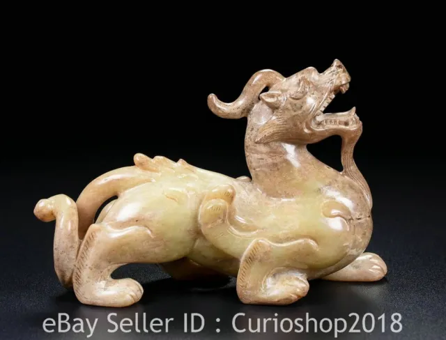4.6" Chinese Natural Hetian Nephrite Jade Carving Dragon Beast Statue Sculpture