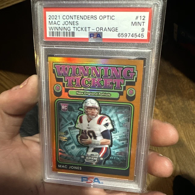 Mac Jones 2021 Panini Contenders Optic Winning Ticket Orange Prizm # /50 PSA 9