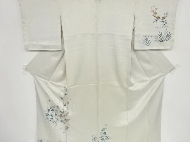 45763# Japanese Kimono / Antique Kimono / Embroidery / Floral Plants