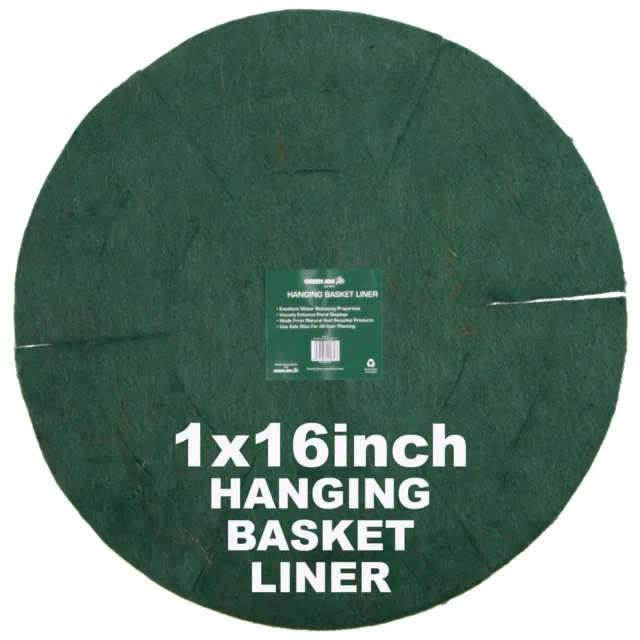 Hanging Basket Planter Liner 16" Inch Soft Natural Fibre Insert Green Jem Hbbl12