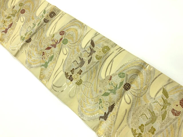 6334400: Japanese Kimono / Antique Fukuro Obi / Woven Phoenix & Flower