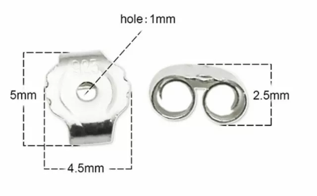 925 Sterling Silver P Round Earring Post Back Ear Nut Stopper Jewellery Findings 3