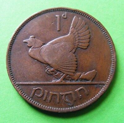 Irish One Penny Coin 1933 Old Ireland 1d Free State Issue Scarcer Year