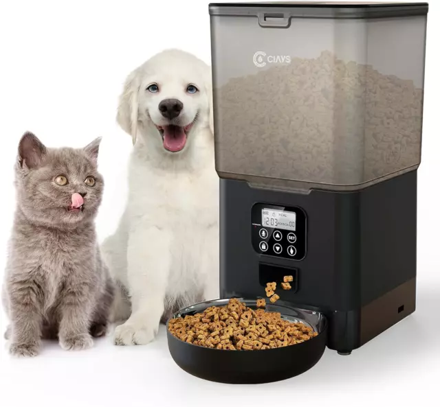 Ciays Automatic Cat Feeders 5.6L Cat Food Dispenser Up to 20 Portions Black