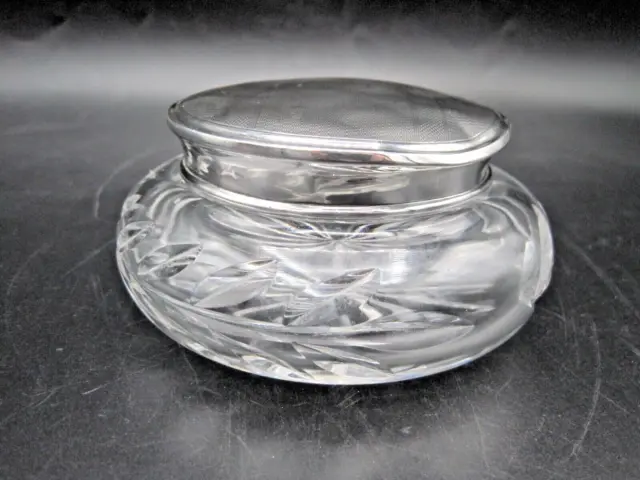 Antique Silver Topped Glass Dressing Table Powder Bowl. Walker & Hall Date: 1931