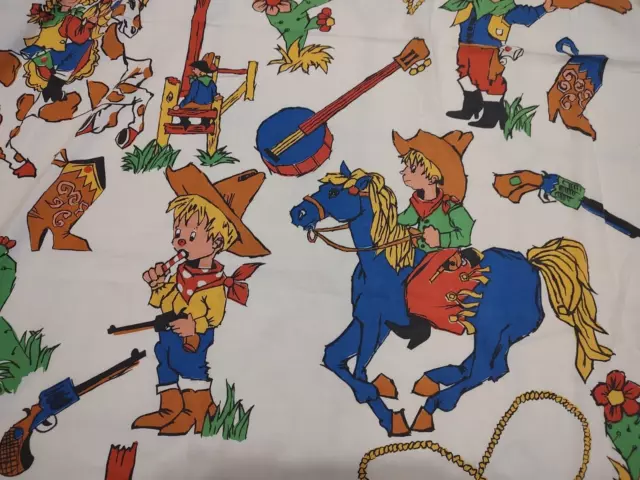 Vtg Cowboy Cowgirl Twin Flat Sheet & Pillowcase Ranch Rodeo Horse Childs 60s-70s